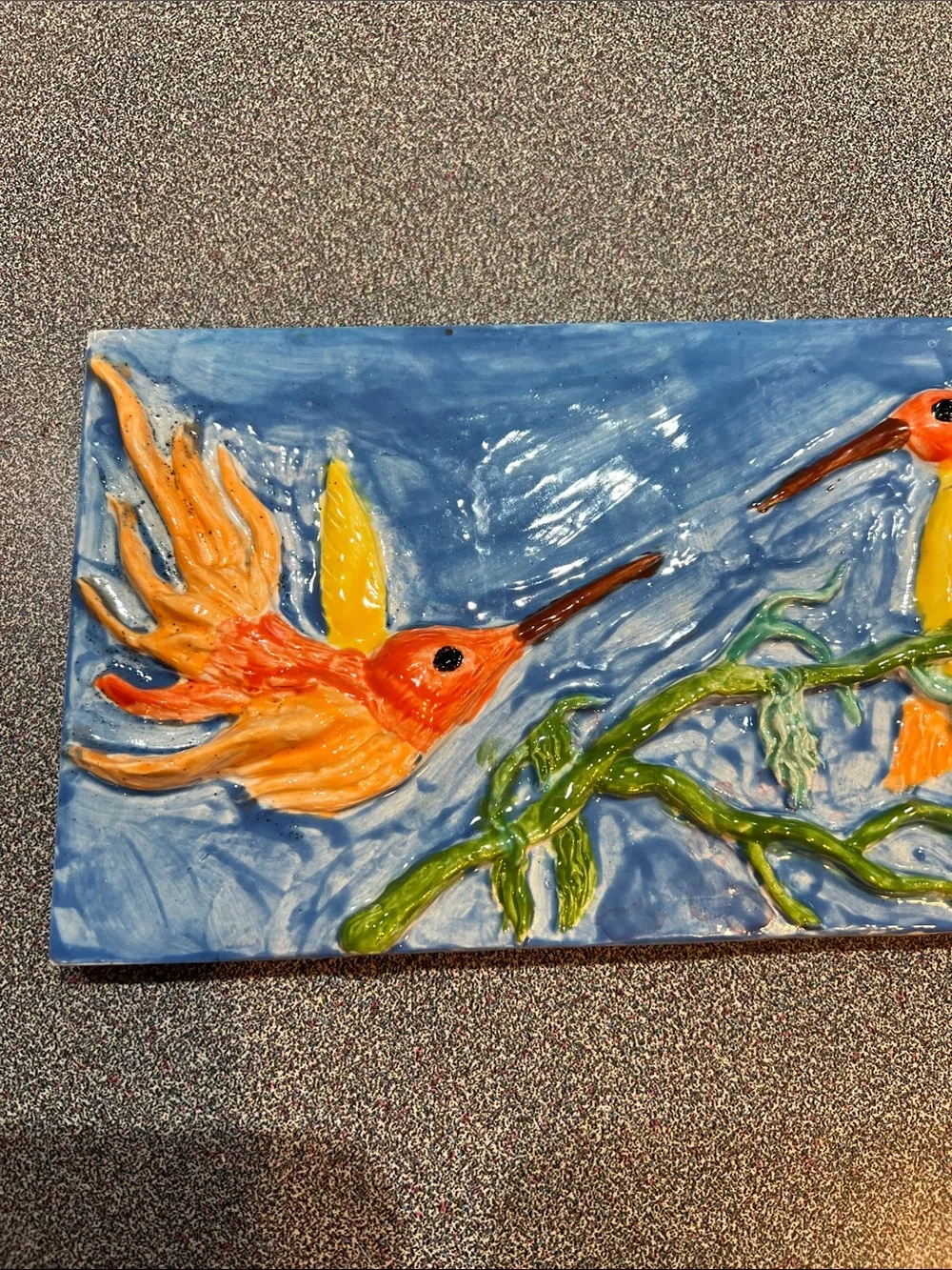 Handmade Ceramic Tile with Hummingbirds